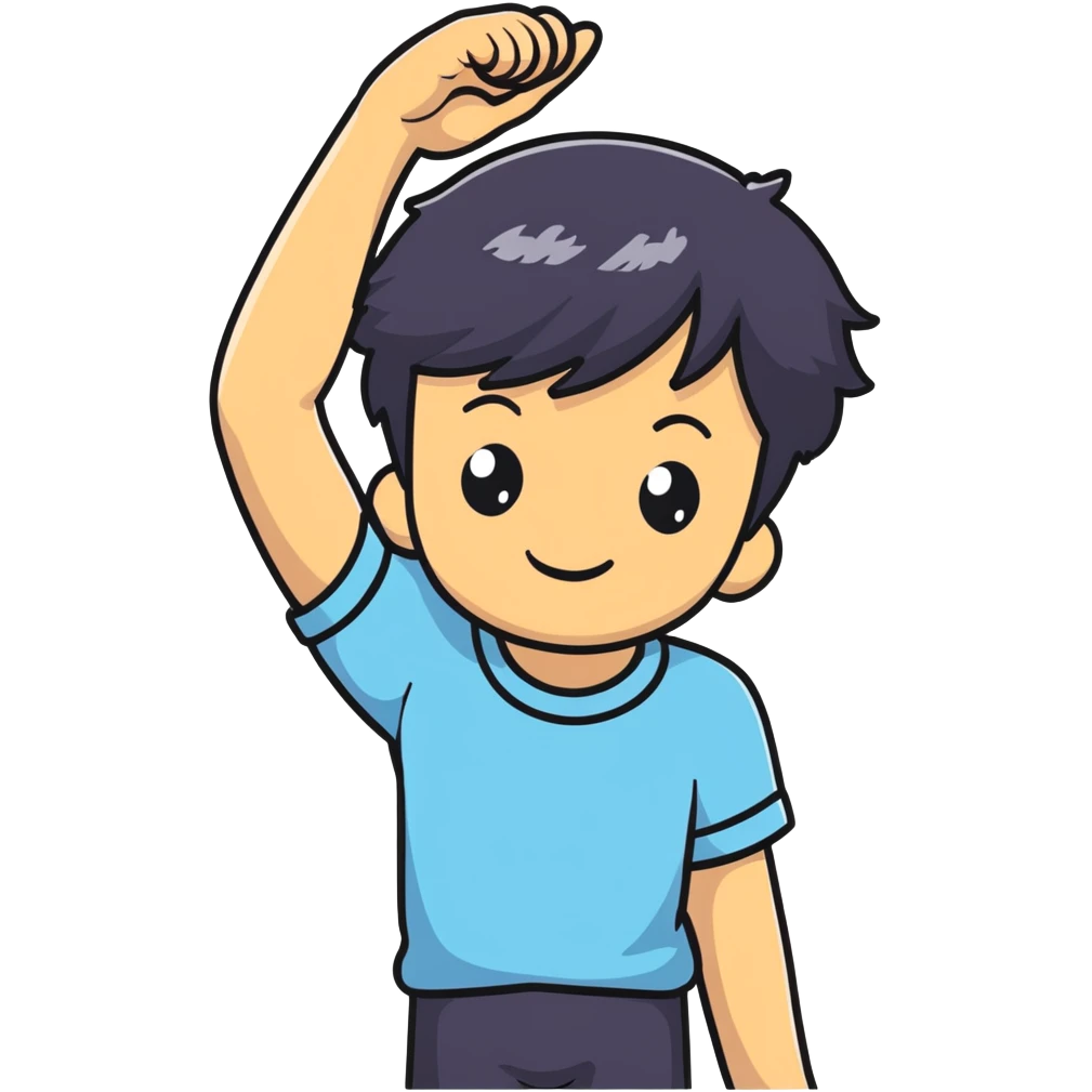 embarrassed smiling boy with hand behind head and black hair emoji