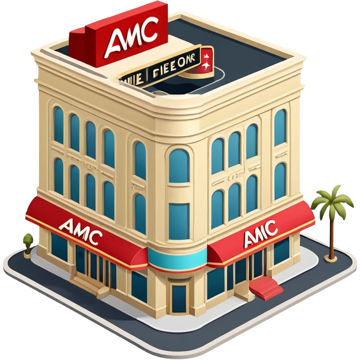 AMC movie theater exterior, isometric dollhouse-style, highly detailed  emoji