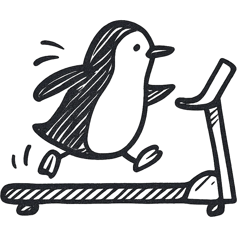 A penguin running on the treadmill emoji