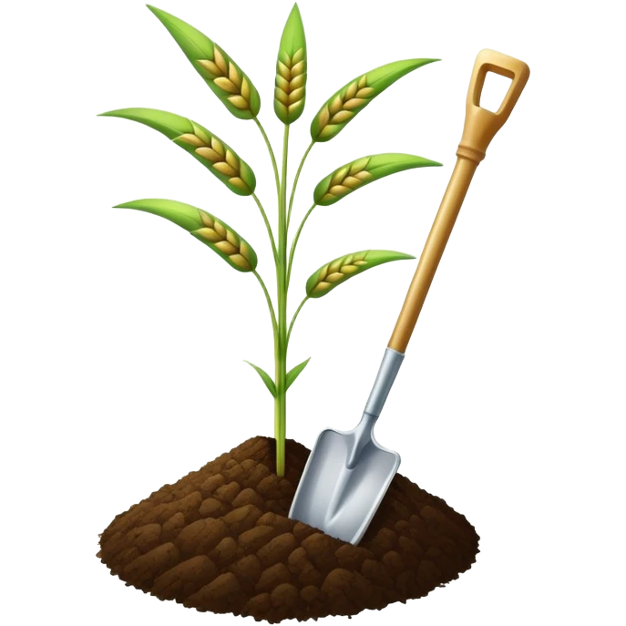 An icon featuring a wheat stalk, a spade, and a soil sample, symbolizing agronomy. The design includes a plant growing, and scientific tools, representing the study of crops, soil, and agricultural practices. Transparent background highlights sustainable farming and agricultural science. emoji