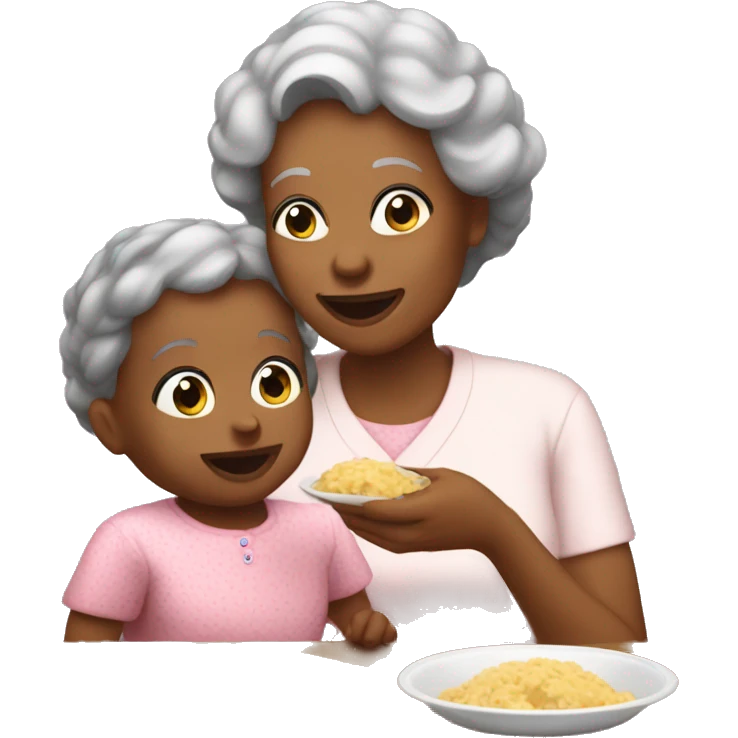 grandmother feeding toddler grand daughter  emoji