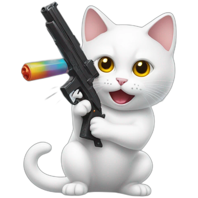 gay white cat shocked holding realistic toy gun emoji