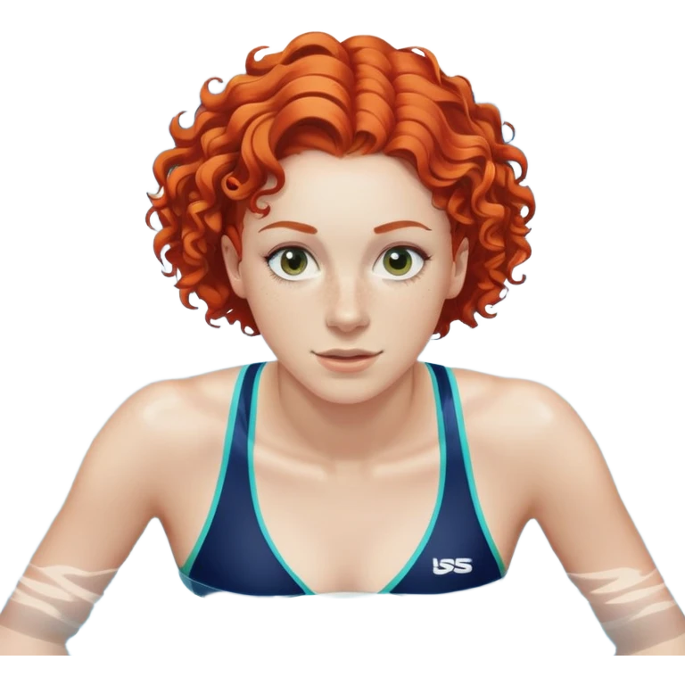 22-year-old white female athlete swimmer with curly red hair about to enter a pool emoji