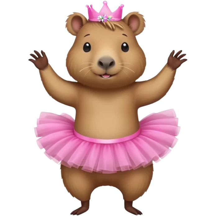 A capybara wearing a pink tutu and dancing emoji
