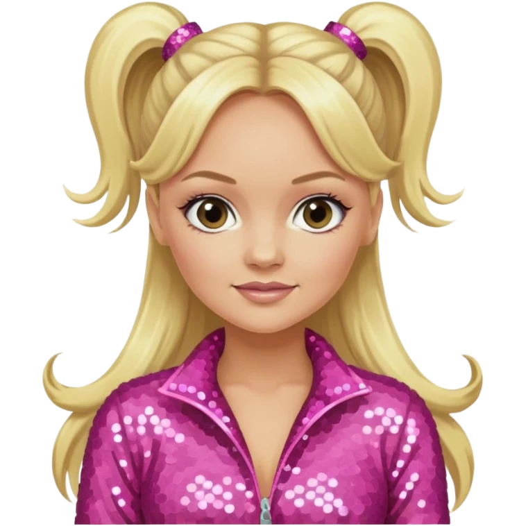 Emma Bunton from Spice Girls with long blonde two high ponytail hair, pink sequin outfit emoji