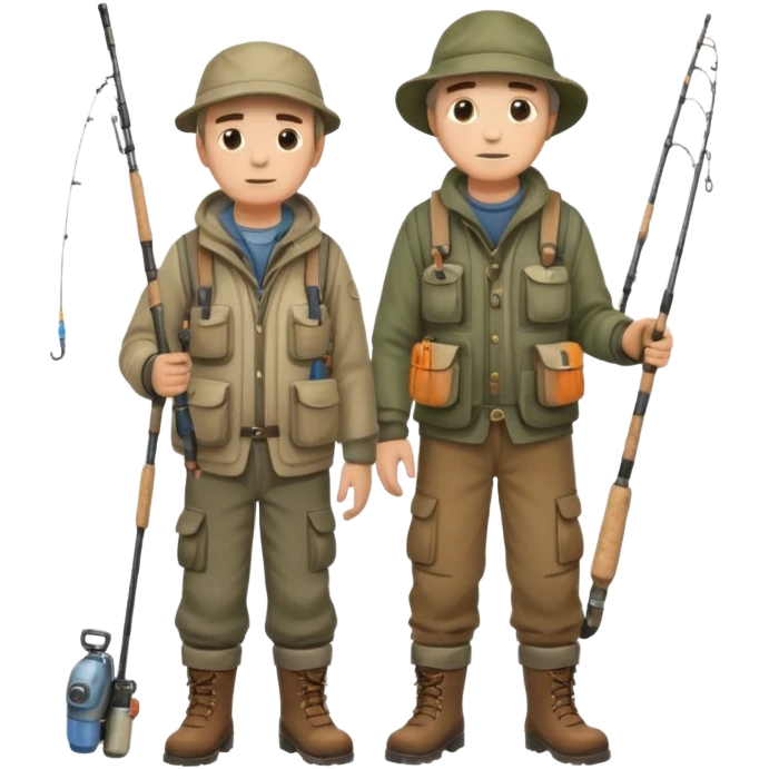 Father and son in fishing gear are cold full body emoji