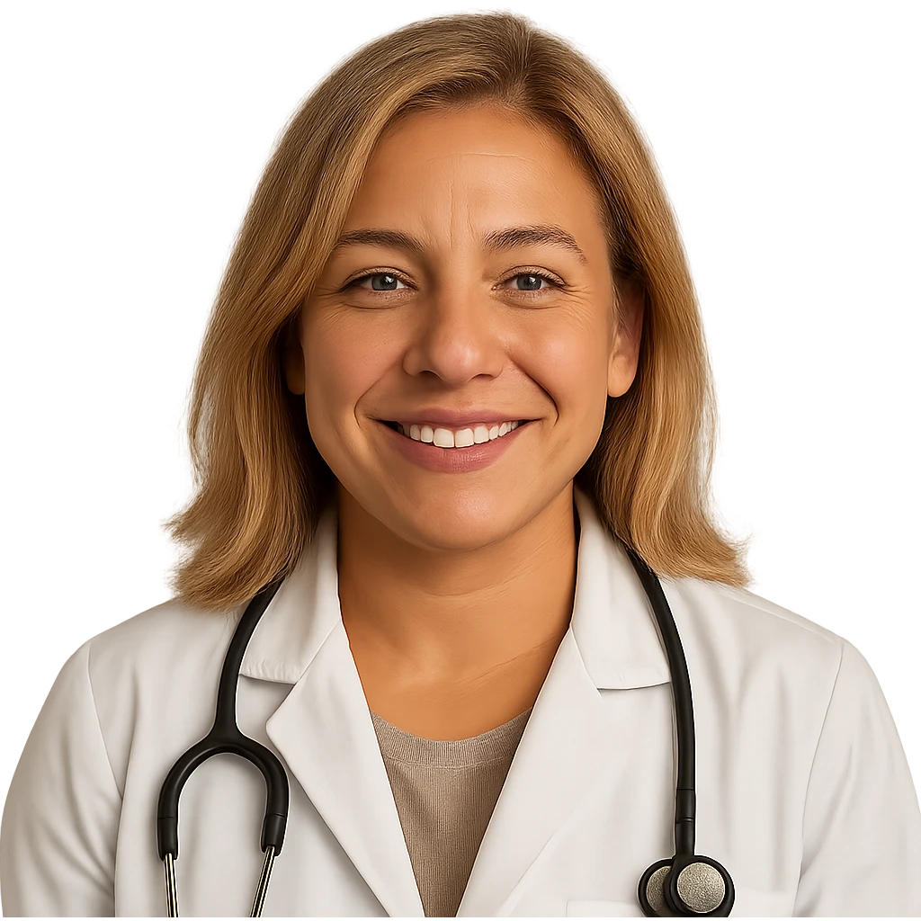 realistic and warm Latina doctor with light blonde hair emoji