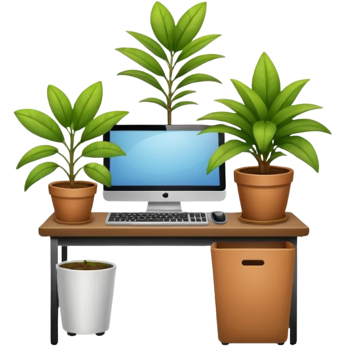 office with computer and plant emoji