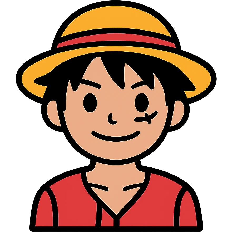 Monkey D. Luffy with straw hat, scar under eye, wearing red vest emoji