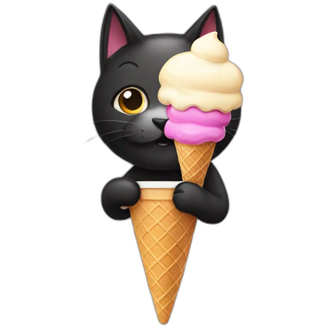 black cat eating ice cream emoji