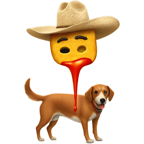 Hot Sauce being poured on taco by a dog in a cowboy hat emoji