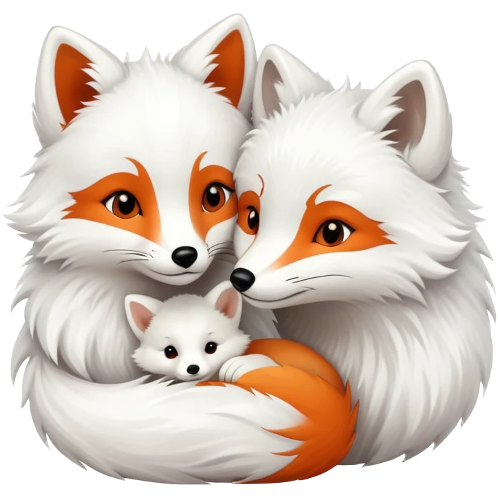 A couple, orange fox cuddling an arctic white fox emoji