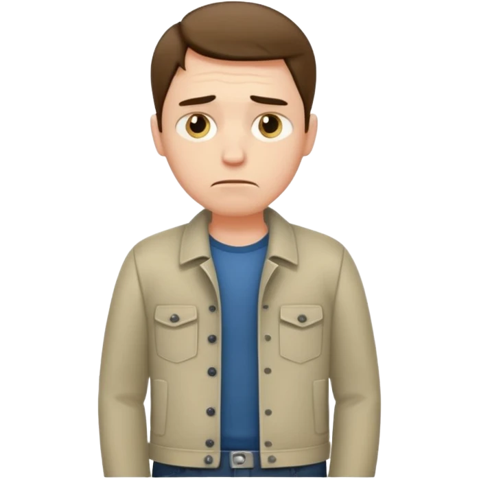 A sad man turns his pockets inside out and looks sadly at the camera emoji