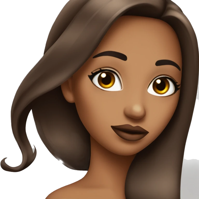Brown long straight hair bombshell girl big lips , eyelashes makeup  emoji