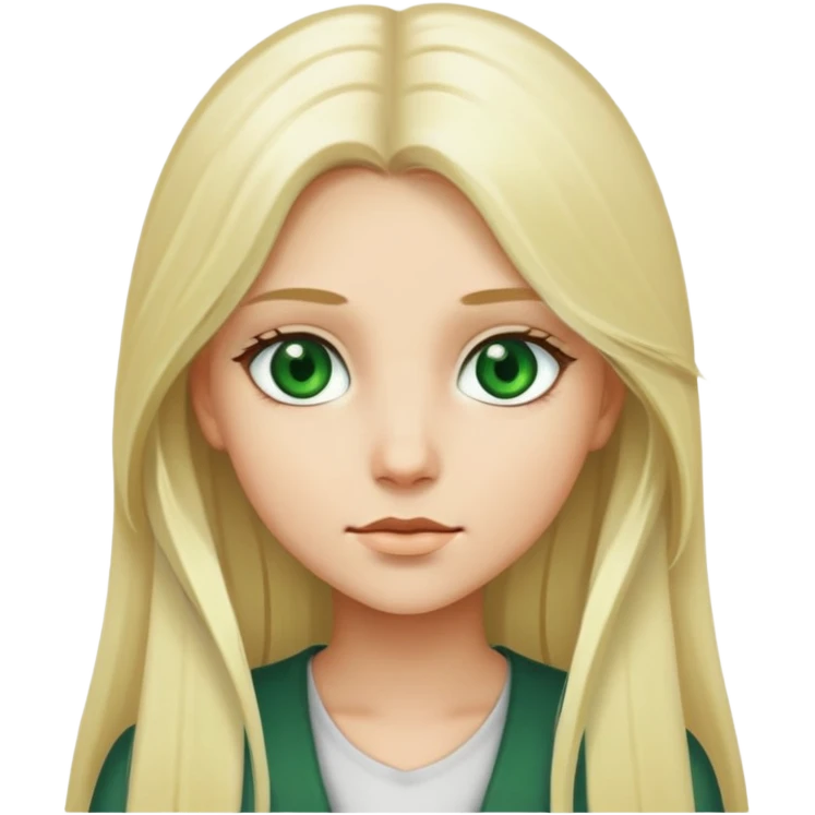 a girl white with long hair blonde, with dark green eyes emoji