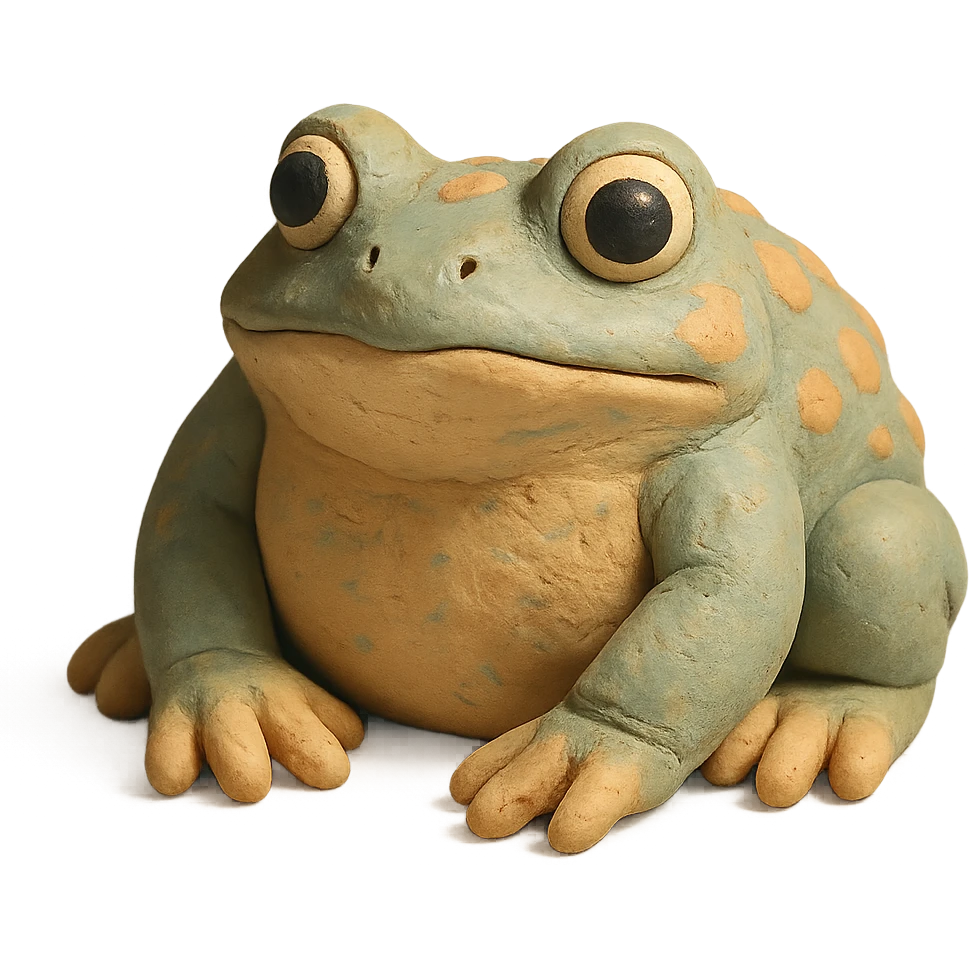 realistic bufo frog doll, claymation style, visible fingerprints, pastel colors, no background emoji