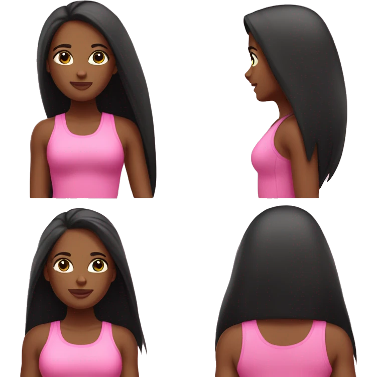 A cute black lady with long black straight hair down in a cute pink workout set emoji