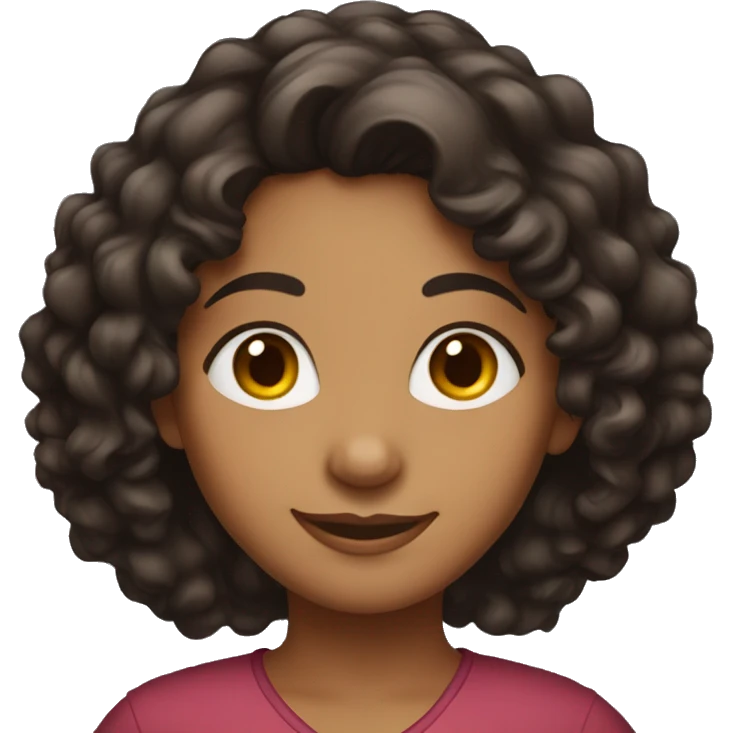 indian girl with dark brown curly hair standing and smiling emoji