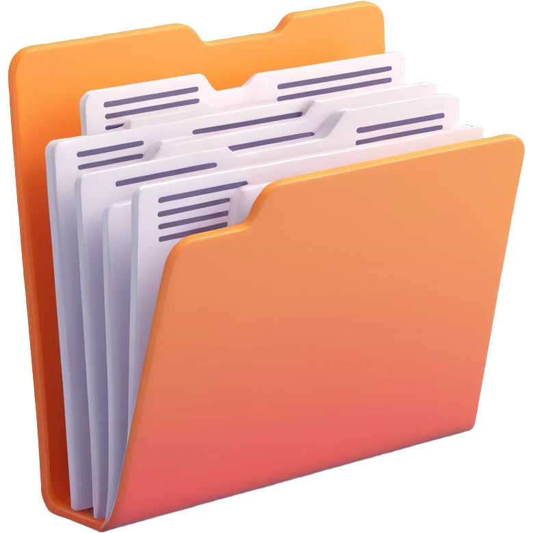 3D style folder with documents sticking out, neat and organized appearance, subtle highlights, modern look emoji