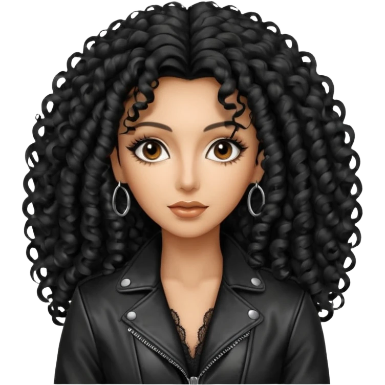 realistic cinematic singer Cher in a typical rocker's dangerous attractive outfit with leather and lace, half-naked, huge curly hair like in the video If I Could Turn Back Time emoji