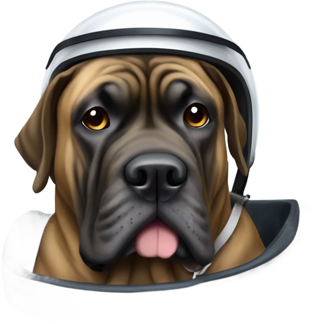 Brindle English Mastiff driving a racecar emoji