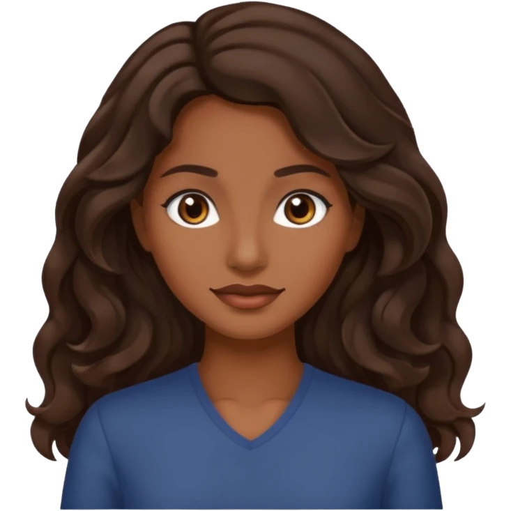 mujer trigueña oscura ,  pelo ondulado,  pelo largo  color marron oscuro, ojos marrones oscuro emoji