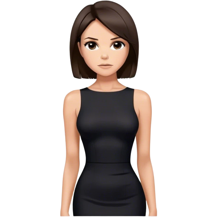 Victoria Beckham with dark brown hair in a short bob cut wearing a black bodycon dress emoji