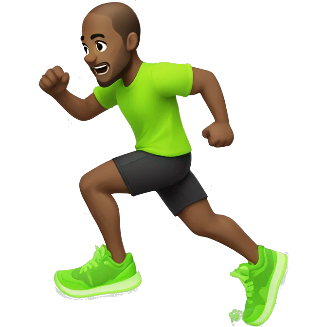 Running white skin man, brown hair, balck t shirt and shorts. Neon green shoes emoji