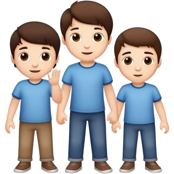 Three cute little brunette brothers playing  emoji