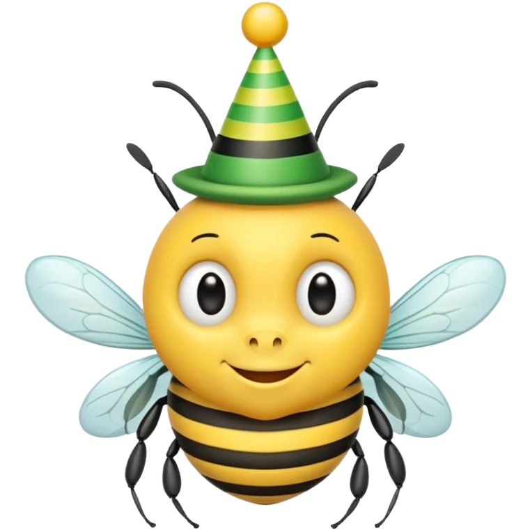 a Bee with green Birthday Hat, Happy bee with striped party hat emoji
