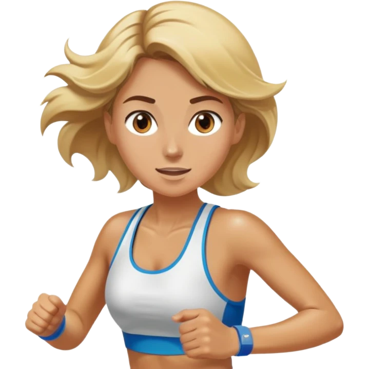 Young woman blonde brown hair running marathon emoji