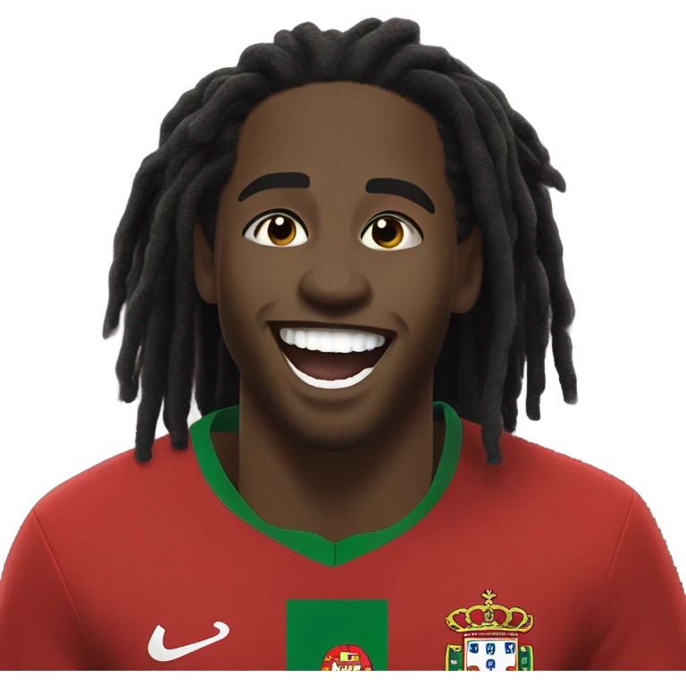  Young black man- short black dread locks-  no facial hair laughing Portugal jersey lean crazy smile  emoji