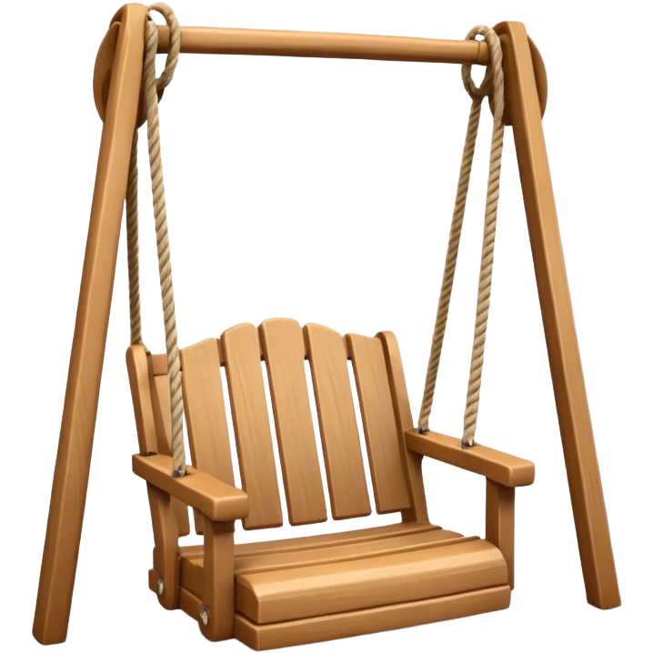 iOS-style 3D emoji: a wooden swing hanging from two ropes, suspended in mid-air, with soft shadows and glossy highlights emoji