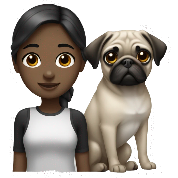 Girl and pug black and white  emoji