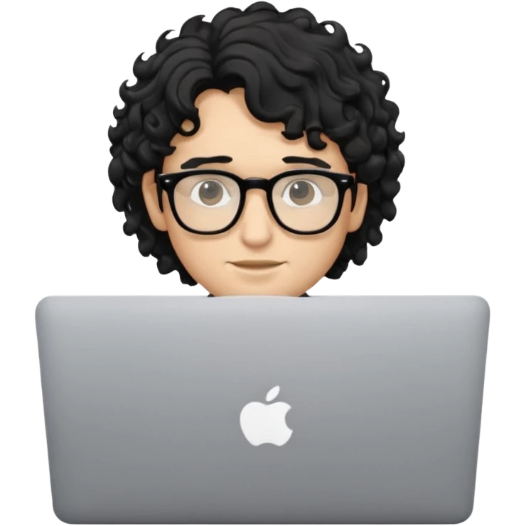 guy with wavy kinda curly black hair and light-to-medium skin tone and glasses, with a macbook emoji