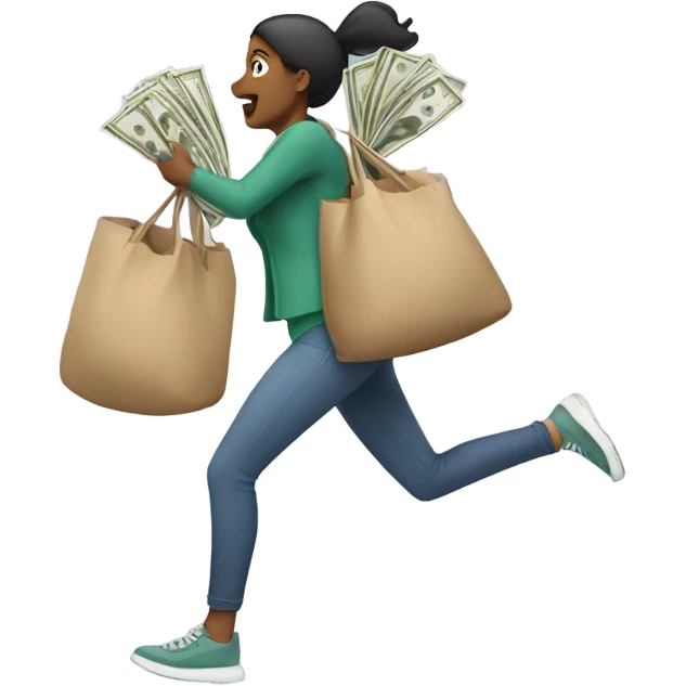 Woman running with bags of money  emoji