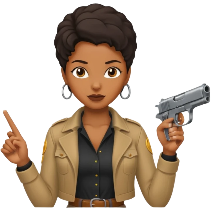 Black woman pointing a gun emoji