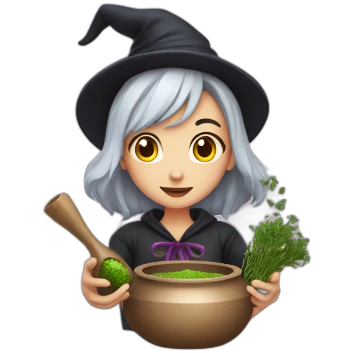 A witch girl mixing a herb potion  emoji