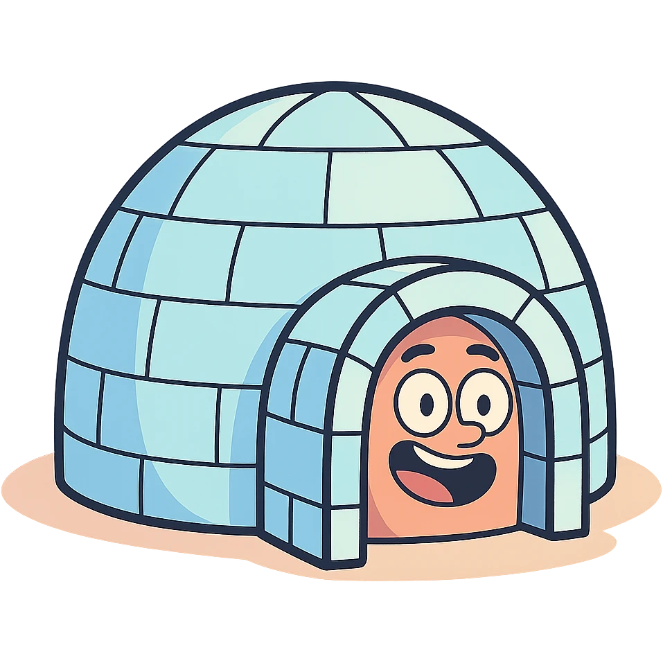 iglú, estilo animación moderna, contornos definidos, colores brillantes emoji