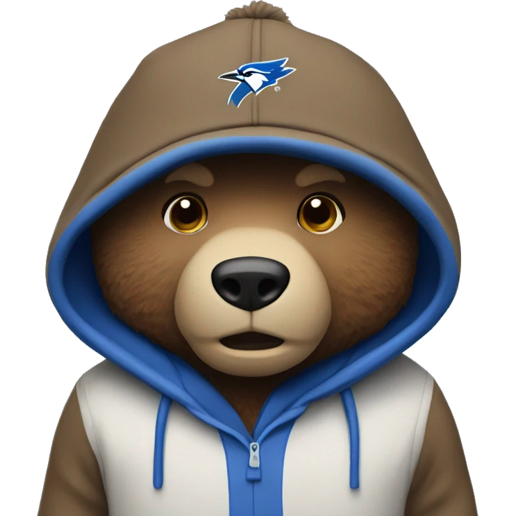 Brown bear wearing a hoodie and a Blue Jays hat emoji