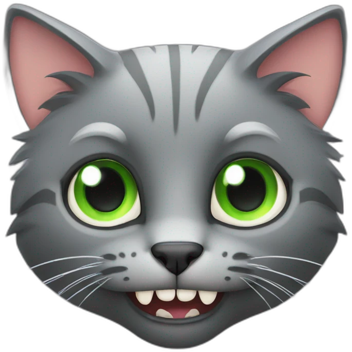 gray cat with big fangs and green eyes emoji
