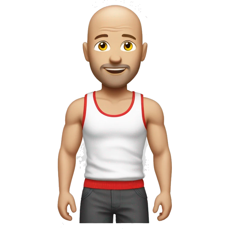 Bald white man with white tank top and red shorts emoji