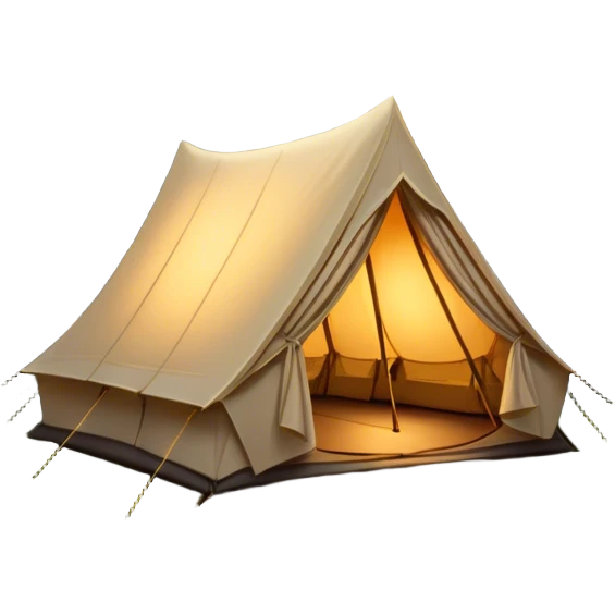 Cinematic Realistic Tent, a sturdy canvas tent nestled among tall trees, warm golden light spilling from inside, gentle folds in the fabric visible, glowing against the cool, dark forest backdrop, evoking a sense of adventure and comfort. emoji