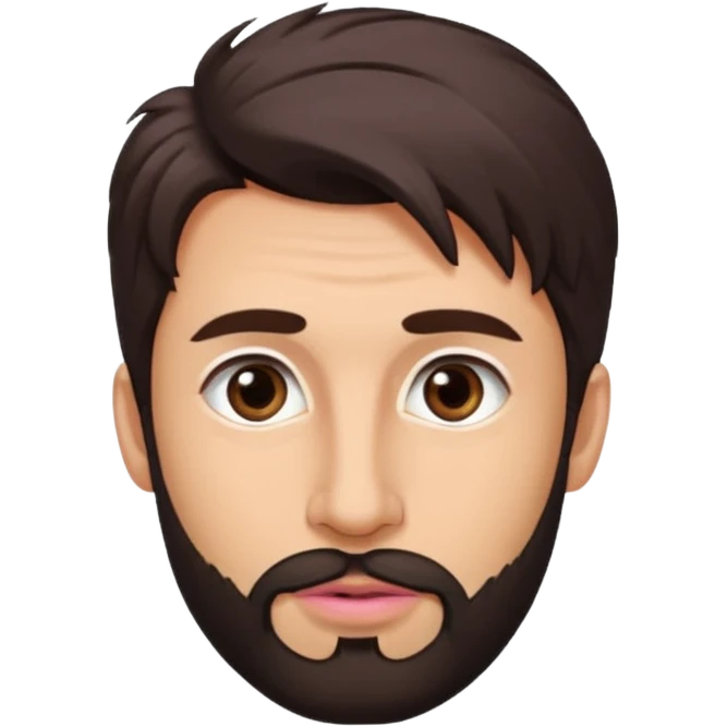 Handsome white man with big brown eyes thin pink lips long nose and dark brown messy hair low beard emoji