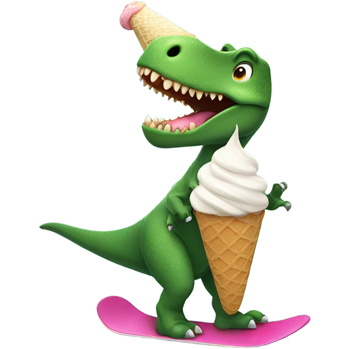 Dinosaur riding a snowboard eating ice cream  emoji