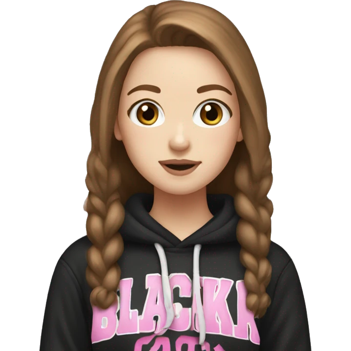 white girl, brown hair wearing blackpink hoodie emoji