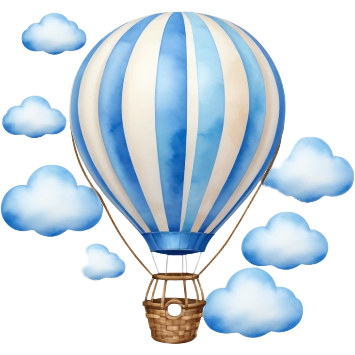 "A dreamy hot air balloon with blue and white stripes, floating among soft clouds, watercolor aesthetic." emoji