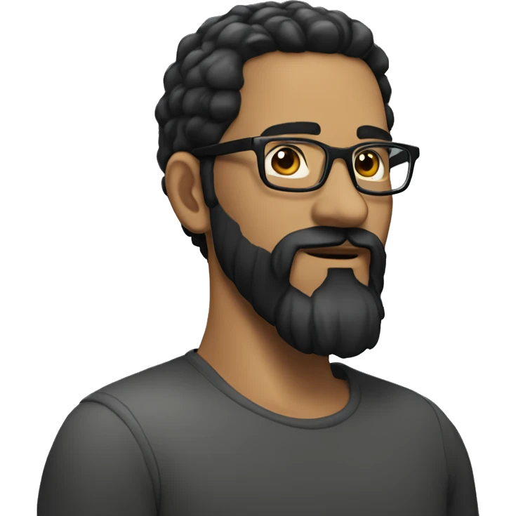 Man, short black hair, long black beard, glasses emoji
