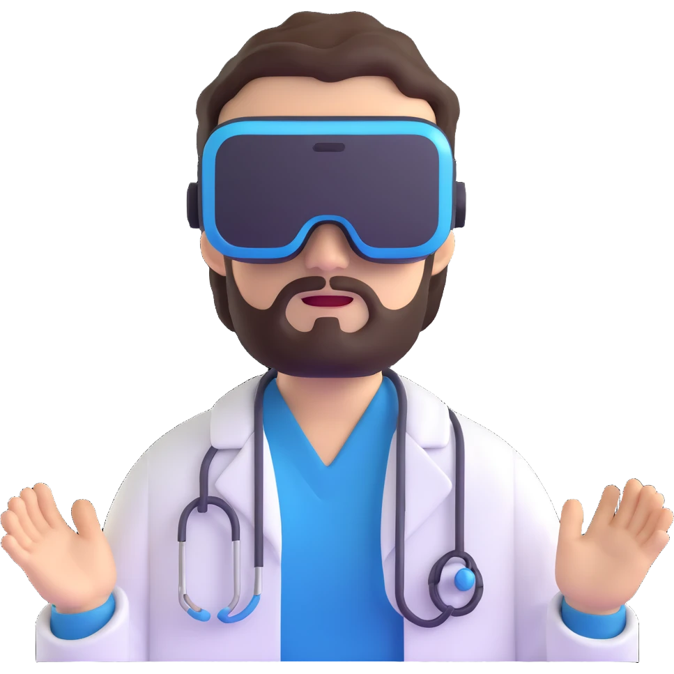 man doctor with dark brown hair and beard in metaverse virtual reality emoji
