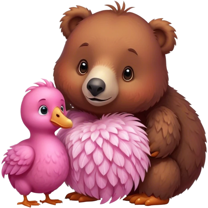 A cute brown bear and a realistic cute pink dodo closely together emoji
